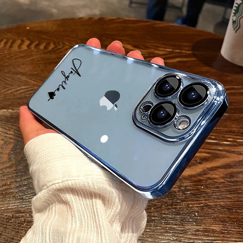 Personalized Custom Name Case for iPhone 11, 12, 13, 14, 15, and 16 Pro Max - Transparent Plating Clear Cover