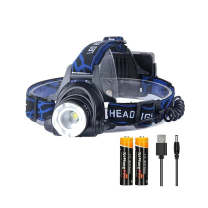 High-Performance Rechargeable LED Headlamp with Telescopic Zoom, Waterproof Design for Outdoor Activities, Fishing, and Camping
