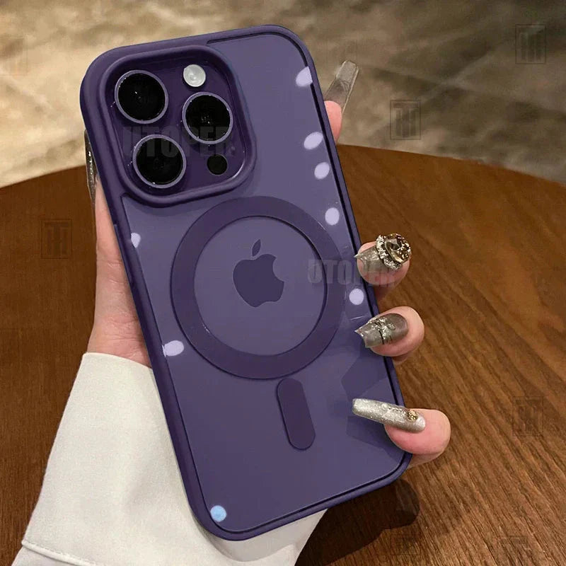 Pink Transparent Acrylic Protective Case for iPhone 11-17 Pro Max with Shockproof Design and Magnetic MagSafe Compatibility