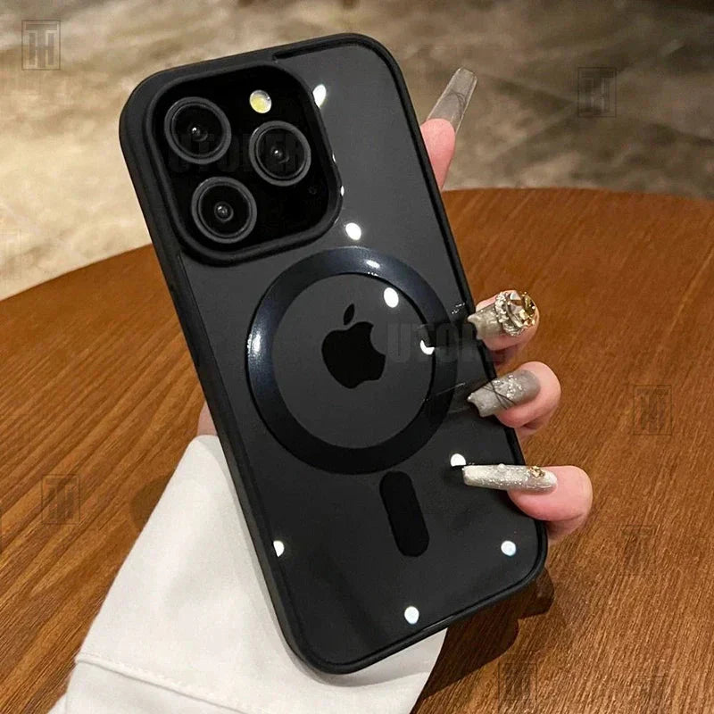 Pink Transparent Acrylic Protective Case for iPhone 11-17 Pro Max with Shockproof Design and Magnetic MagSafe Compatibility