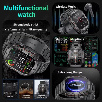 2025 Rugged Military Smart Watch Men Outdoor Watches Lp68 Waterproof 2.01" Al Voice Bluetooth Call Smartwatch for Android Los