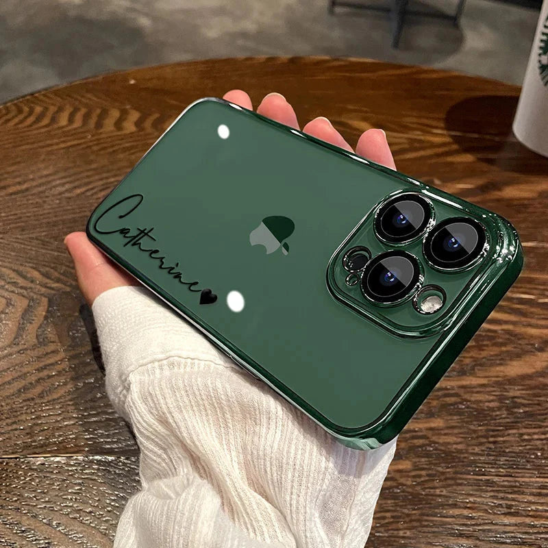 Personalized Custom Name Case for iPhone 11, 12, 13, 14, 15, and 16 Pro Max - Transparent Plating Clear Cover