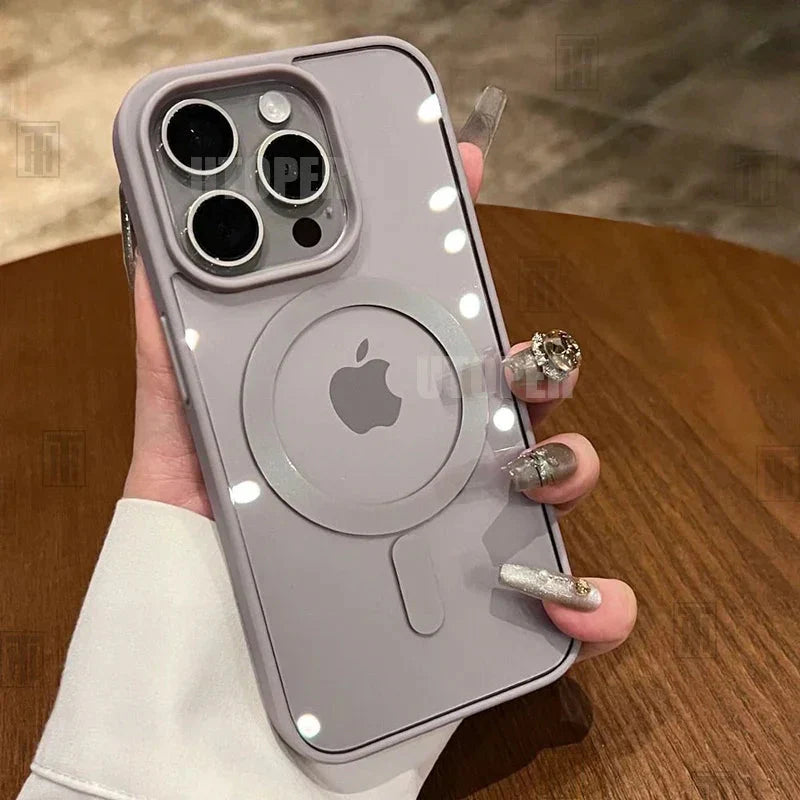 Pink Transparent Acrylic Protective Case for iPhone 11-17 Pro Max with Shockproof Design and Magnetic MagSafe Compatibility