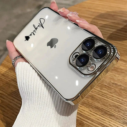 Personalized Custom Name Case for iPhone 11, 12, 13, 14, 15, and 16 Pro Max - Transparent Plating Clear Cover