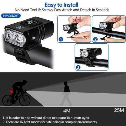 Type-C Rechargeable LED Bicycle Headlight - Easy to Install MTB and Road Bike Front Light