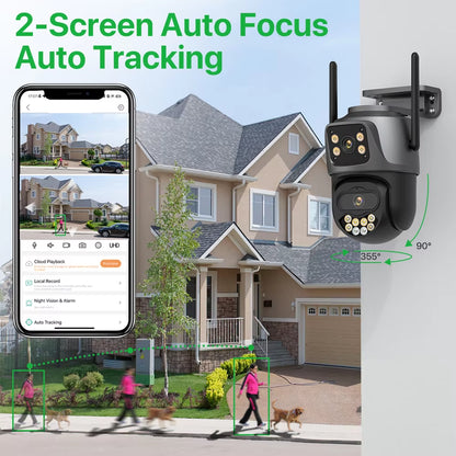 External 4K 8MP HD Dual Lens PTZ WiFi Camera with Auto Tracking - Outdoor IP CCTV Surveillance System