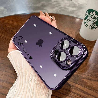 Personalized Custom Name Case for iPhone 11, 12, 13, 14, 15, and 16 Pro Max - Transparent Plating Clear Cover