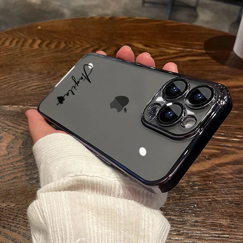 Personalized Custom Name Case for iPhone 11, 12, 13, 14, 15, and 16 Pro Max - Transparent Plating Clear Cover