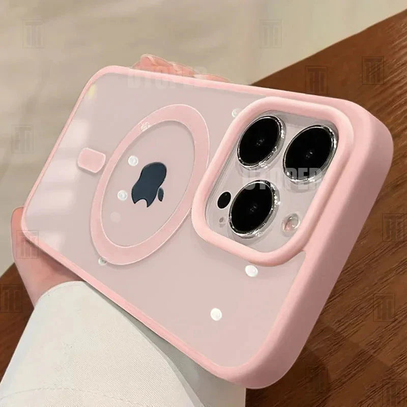 Pink Transparent Acrylic Protective Case for iPhone 11-17 Pro Max with Shockproof Design and Magnetic MagSafe Compatibility