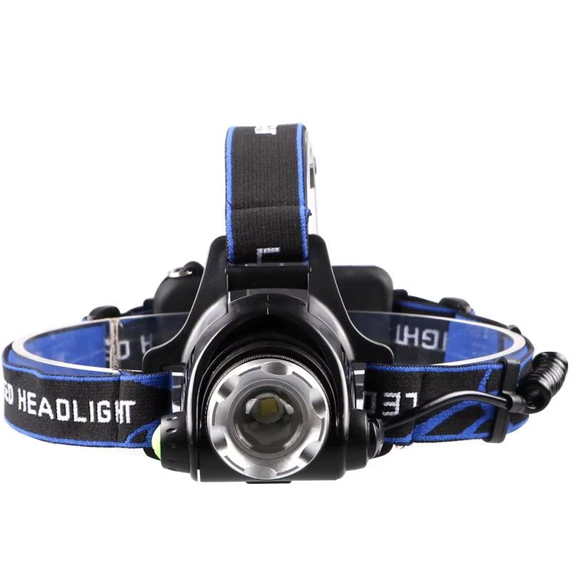 High-Performance Rechargeable LED Headlamp with Telescopic Zoom, Waterproof Design for Outdoor Activities, Fishing, and Camping