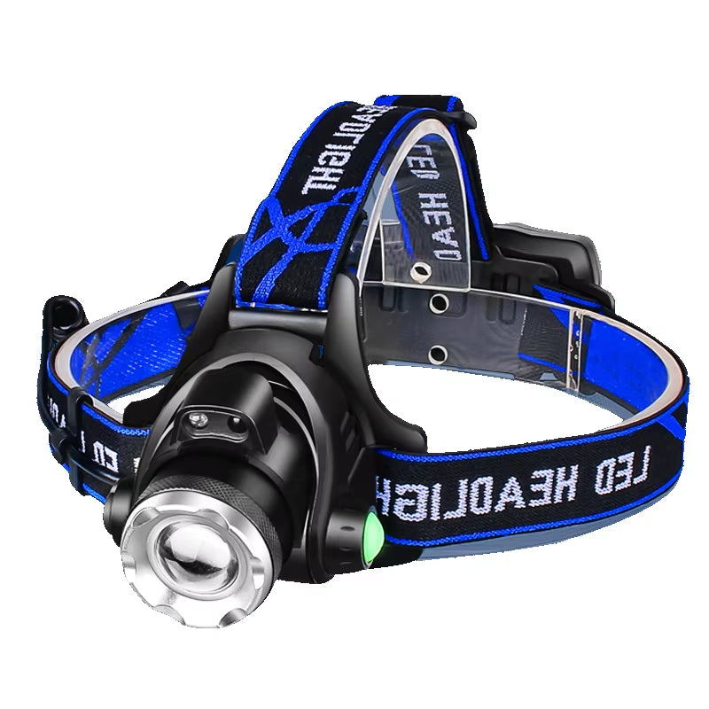 High-Performance Rechargeable LED Headlamp with Telescopic Zoom, Waterproof Design for Outdoor Activities, Fishing, and Camping