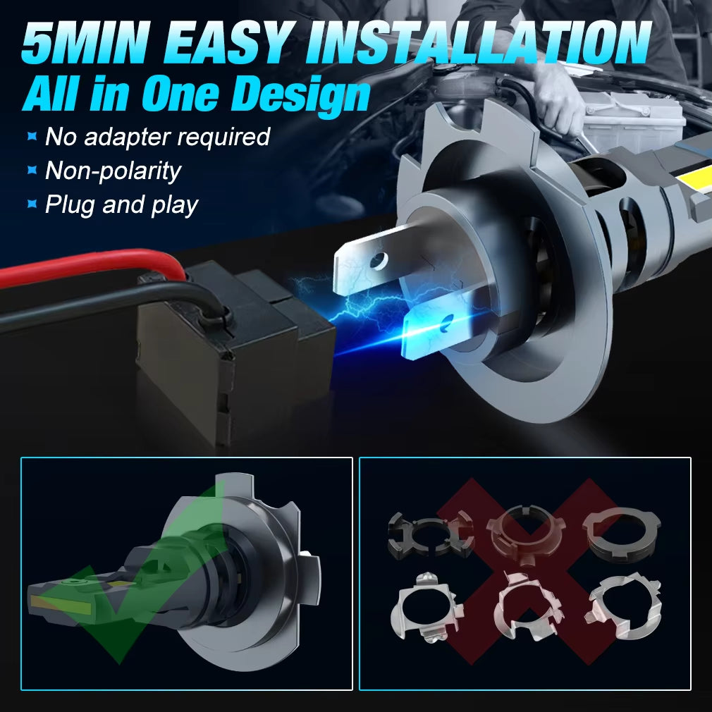 XSTORM H7 Mini Wireless LED Headlight Bulb - 60W 20000LM 6500K CSP for Automotive Use