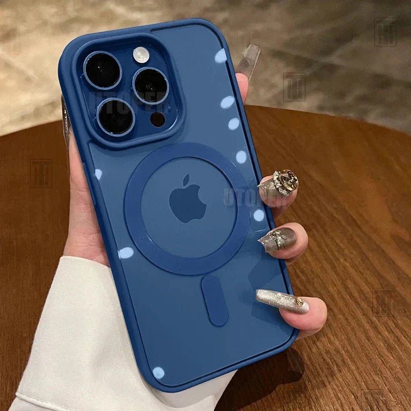 Pink Transparent Acrylic Protective Case for iPhone 11-17 Pro Max with Shockproof Design and Magnetic MagSafe Compatibility